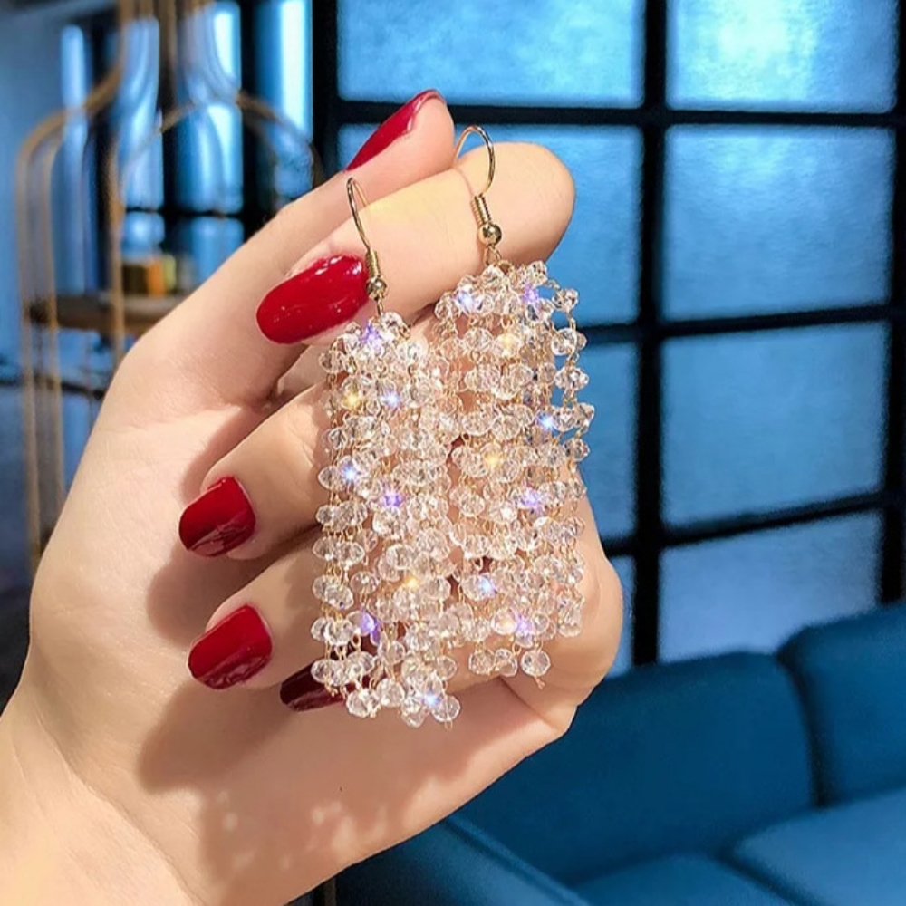 🎀Stunning Long Crystal Tassel Earrings - Picture 5 of 5